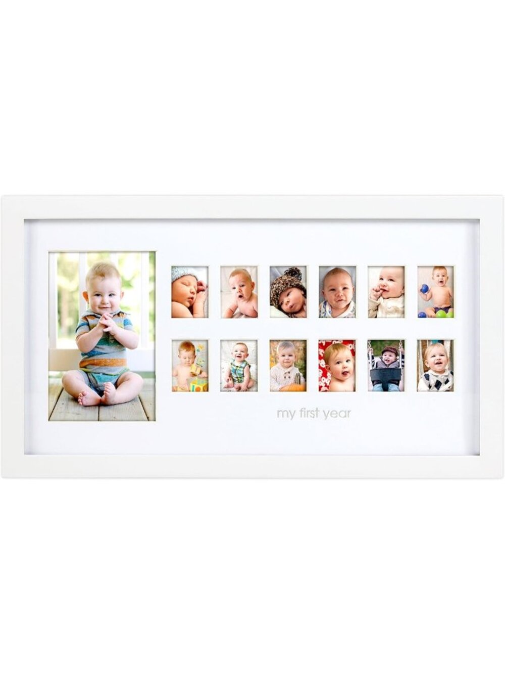Baby Milestone Photo Frame - My First Year Memories Keepsake, White Decor